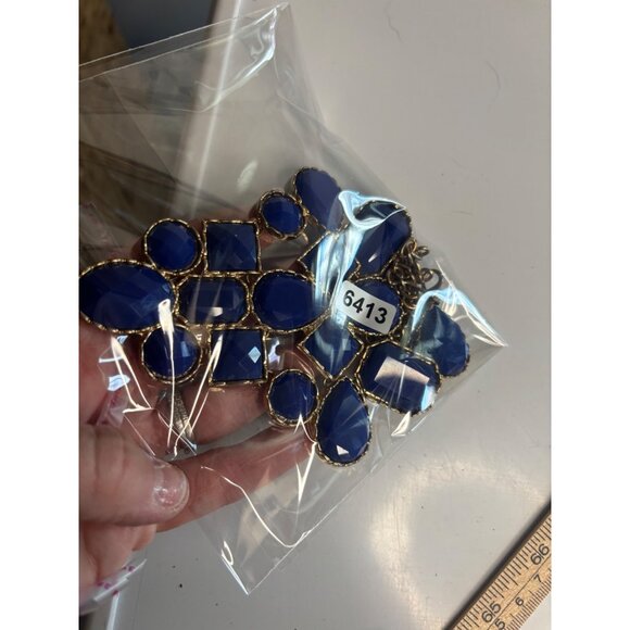 Cobalt Blue Statement Gold-Tone Chain Necklace With Bold Blue Gemstone Accents F - Picture 4 of 7